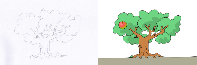 apple tree sketch and final image